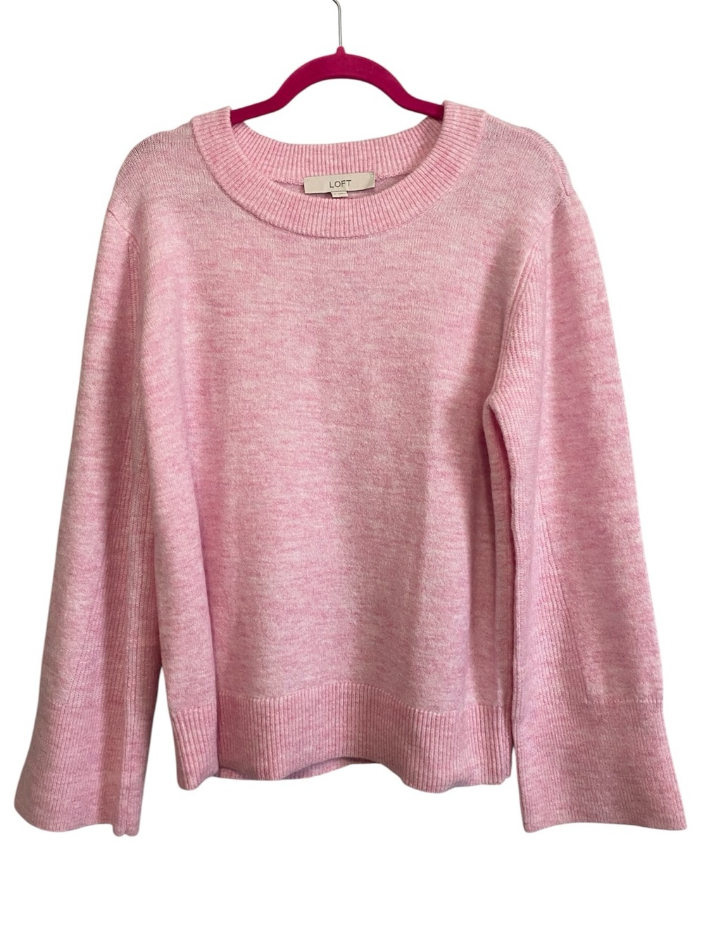 LOFT Pink Knit Crewneck Sweater Large Long Sleeve Soft Cozy Pastel Classic NWT